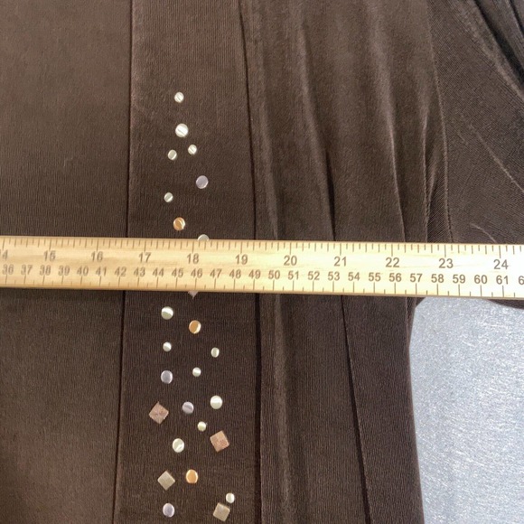 Chicos Cardigan Womens 2 Brown Rhinestones Long Sleeve Boat Neck Casual Sweater - Picture 6 of 13